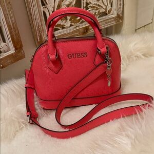 GUESS Coral Red Signature Dome Crossbody Bag